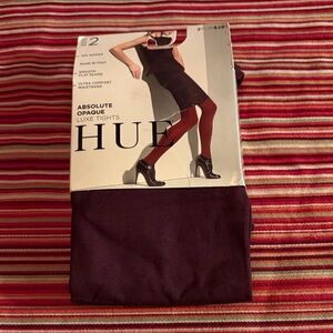 HUE Deep Burgundy Opaque Tights in Size 2